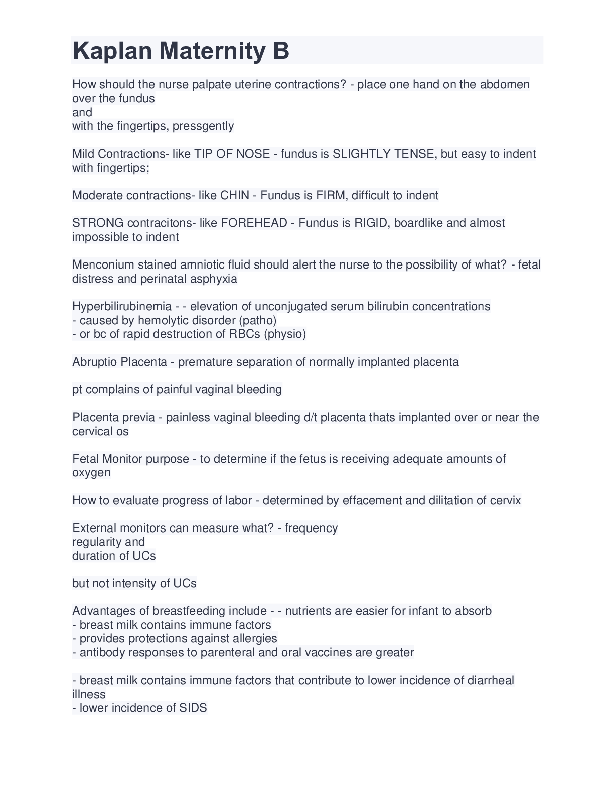 Preview image of Kaplan Maternity B- STUDY GUIDE document